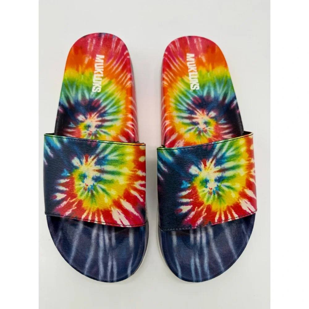 MUK LUKS Slide Sandals Womens XL 11-12 Multi Color Excellent Tie Dye Slip On
